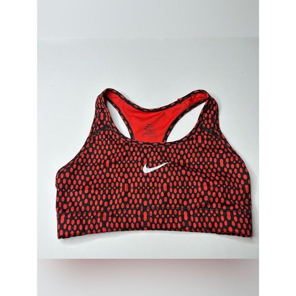 Nike Red & Black Patterned Dri-FIT Sports Bra with White Swoosh